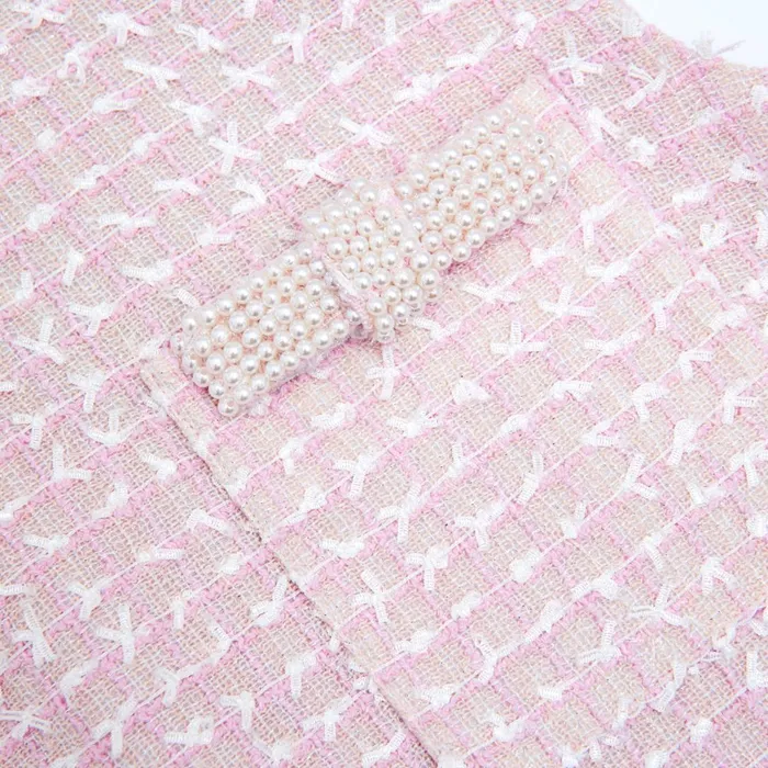 Self Portrait Dresses Pink Boucle Pearl Trim Mini Dress 8211 Women