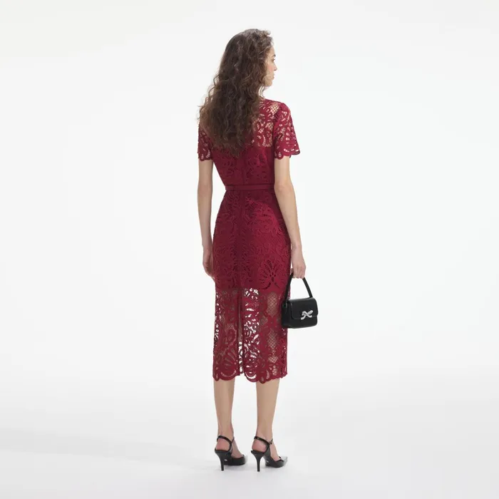 Self Portrait Dresses Red Guipure Lace Button Midi Dress 8211 Women