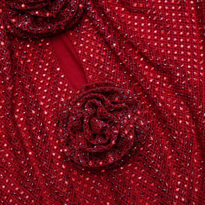 Self Portrait Dresses Red Rhinestone Fishnet Midi Dress 8211 Women