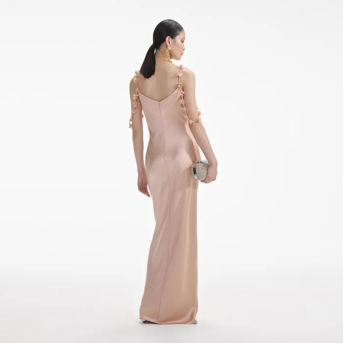 Self Portrait Dresses Rose Gold Satin Flower Maxi Dress Beige 8211 Women