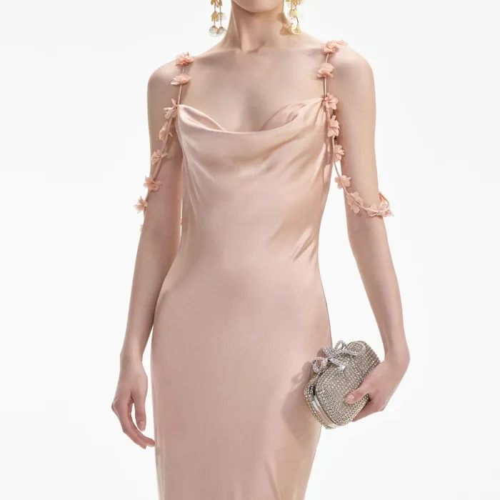 Self Portrait Dresses Rose Gold Satin Flower Maxi Dress Beige 8211 Women