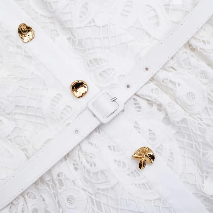 Self Portrait Dresses White Cotton Lace Button Midi Dress 8211 Women