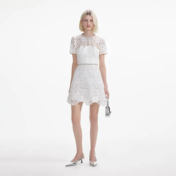 Self Portrait Dresses White Lace Diamante Mini Dress 8211 Women