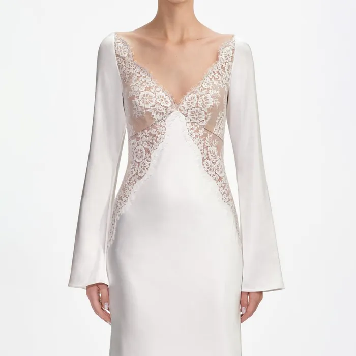 Self Portrait Dresses White Lace Satin Long Sleeve Maxi Dress 8211 Women