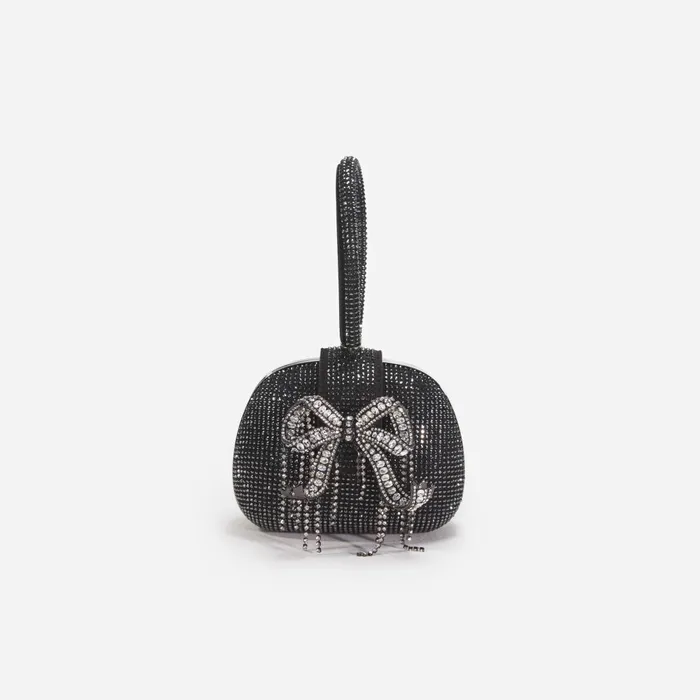 Self Portrait Handbags Black Rhinestone Top Handle Clutch Bag Black 8211 Women