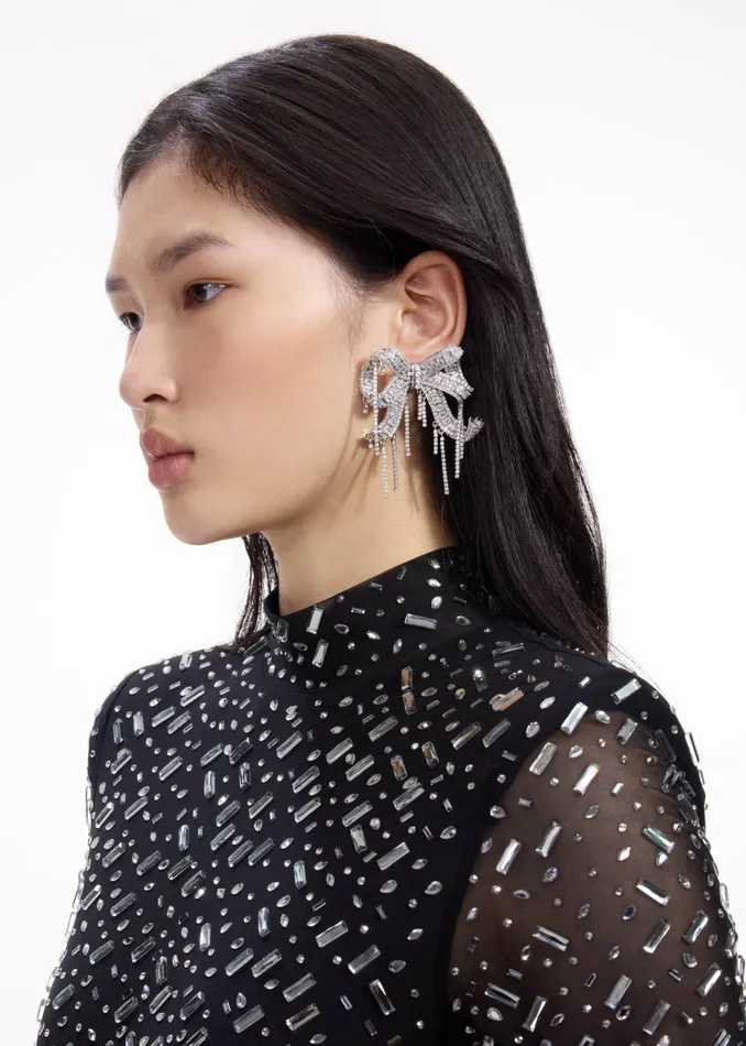 Self Portrait Jewellery Crystal Embellished Bow Earrings 8211 Women