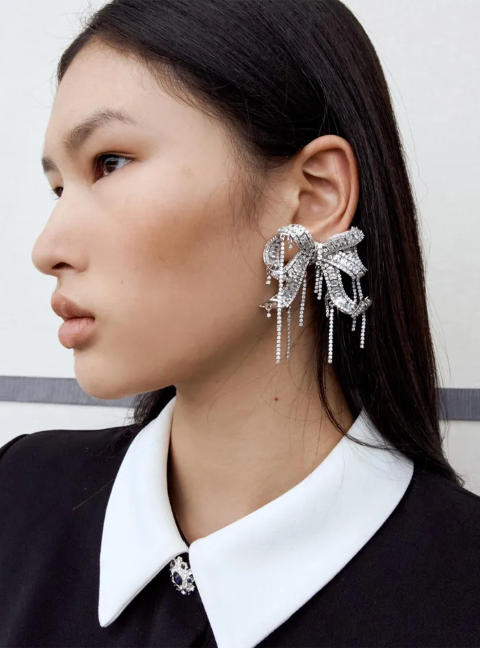 Self Portrait Jewellery Crystal Embellished Bow Earrings 8211 Women