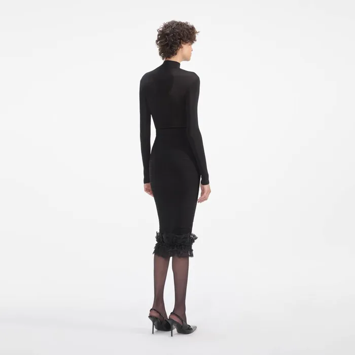Self Portrait Knitwear Black Ruffle Knit Midi Skirt 8211 Women