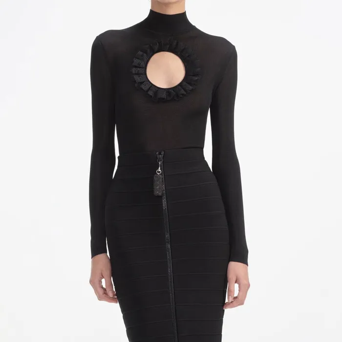 Self Portrait Knitwear Black Ruffle Knit Midi Skirt 8211 Women