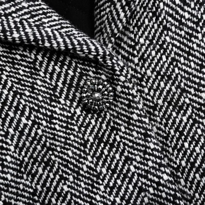 Self Portrait Outerwear Black Herringbone Bomber Jacket 8211 Women