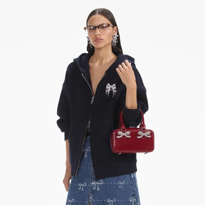 Self Portrait Outerwear Navy Knit Hoodie 8211 Women