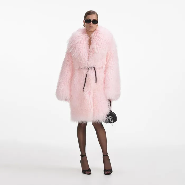 Self Portrait Outerwear Pink Shearling Coat Pink 8211 Women