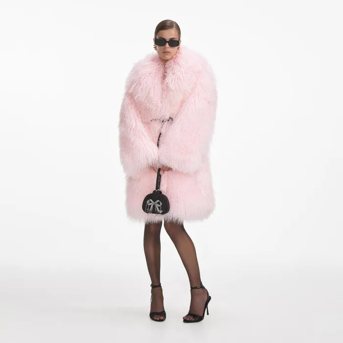 Self Portrait Outerwear Pink Shearling Coat Pink 8211 Women