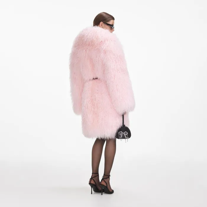 Self Portrait Outerwear Pink Shearling Coat Pink 8211 Women