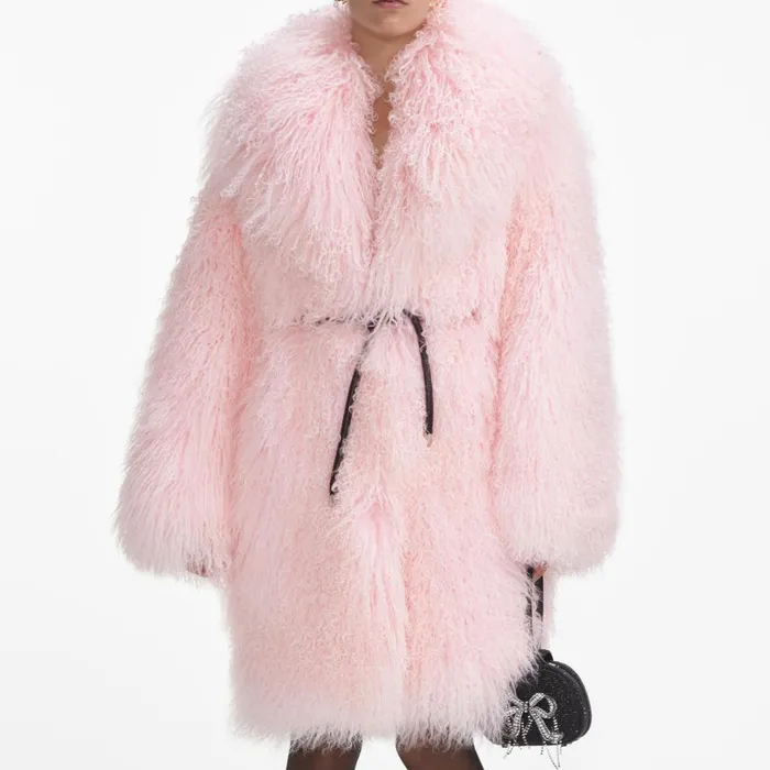 Self Portrait Outerwear Pink Shearling Coat Pink 8211 Women