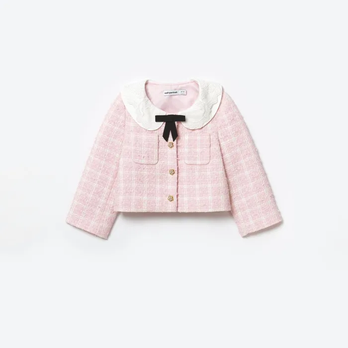 Self Portrait Pink Check Boucle Jacket 8211 Kids