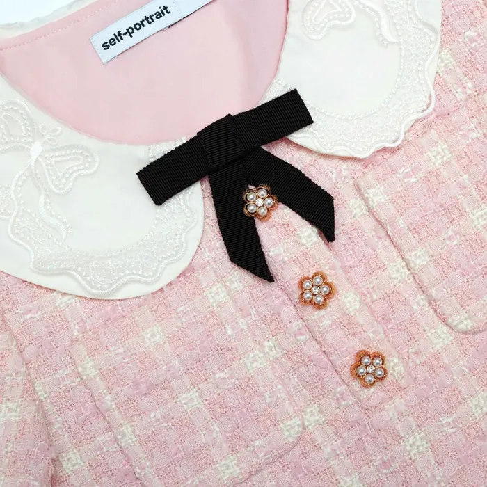 Self Portrait Pink Check Boucle Jacket 8211 Kids