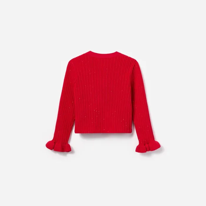 Self Portrait Red Ribbed Knit Cardigan 8211 Kids