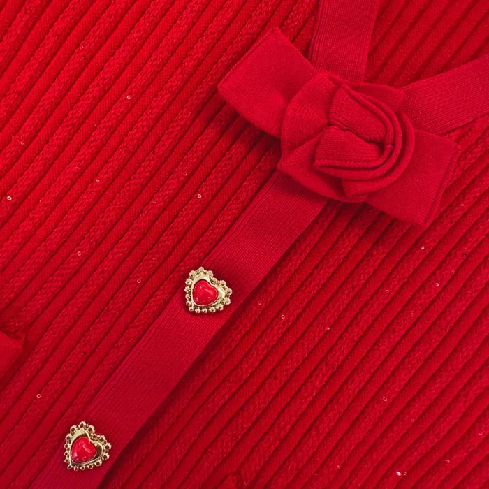 Self Portrait Red Ribbed Knit Cardigan 8211 Kids