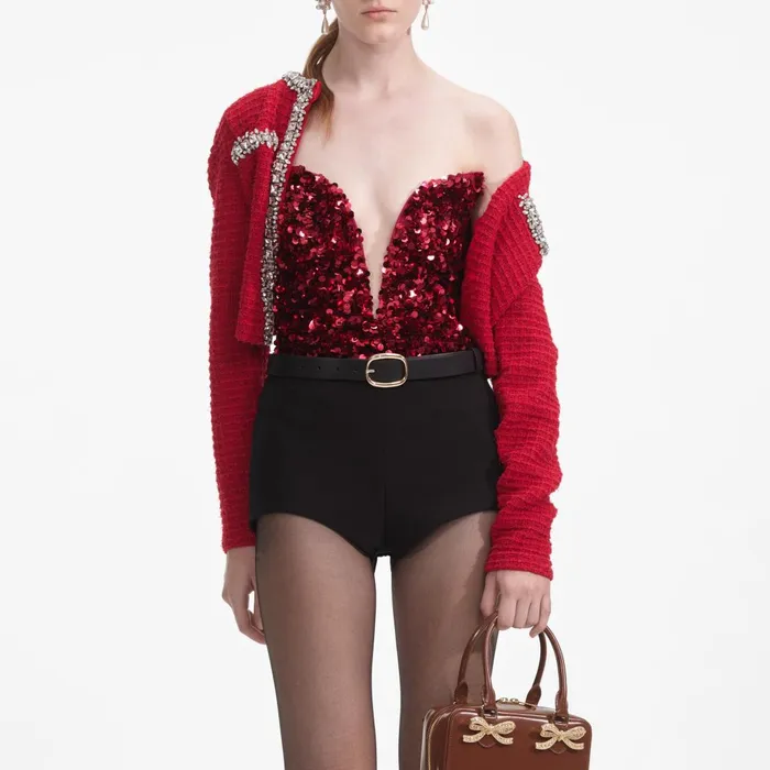 Self Portrait Tops Red 3D Sequin Top 8211 Women