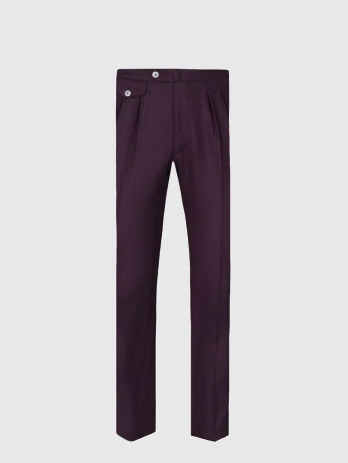 Shetland Wool French Pleat Trouser Plum Men Paul Stuart Pants