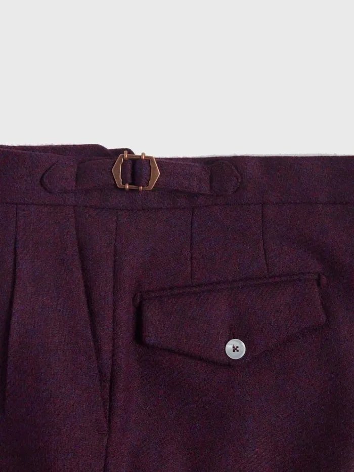 Shetland Wool French Pleat Trouser Plum Men Paul Stuart Pants