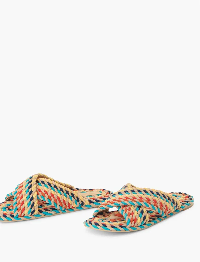 Shoes Lucky Brand Women Salt Umber Saraya Woven Flat Slides Multi