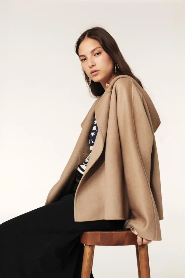 Short Hooded Coat Kove Brown Women Baandsh Jackets and Coats