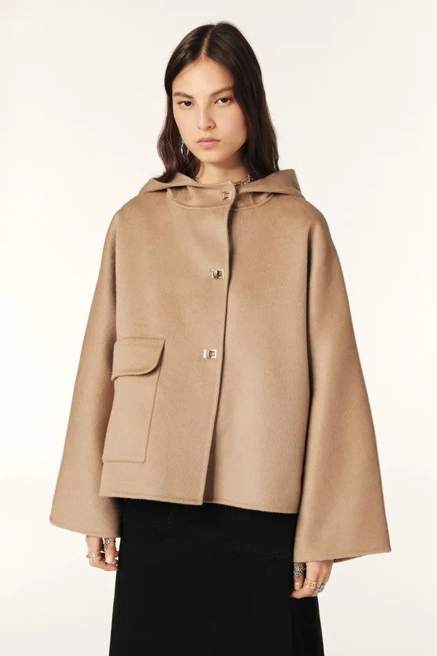 Short Hooded Coat Kove Brown Women Baandsh Jackets and Coats