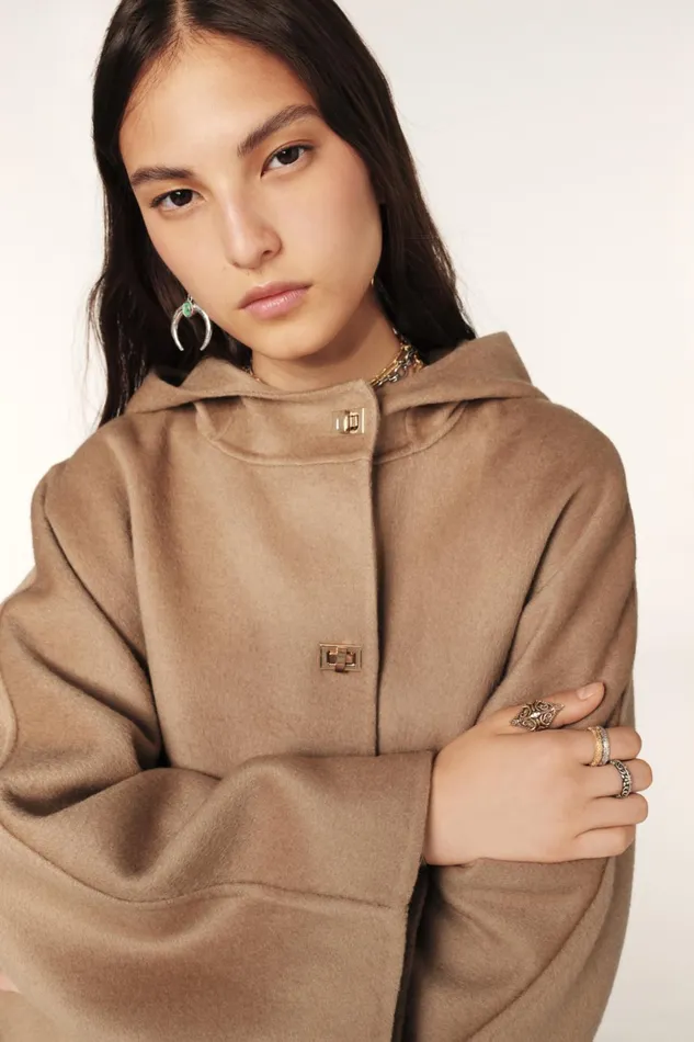 Short Hooded Coat Kove Brown Women Baandsh Jackets and Coats