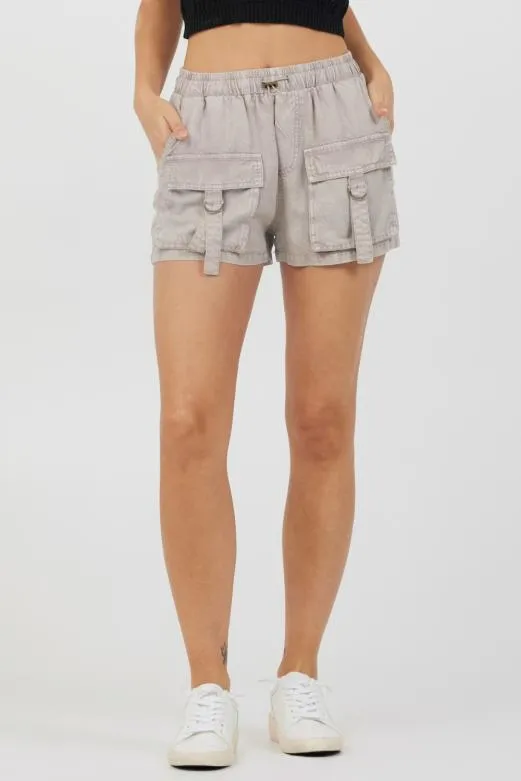 Shorts Women Vintage Havana Khaki Tencel Cargo Shorts Khaki