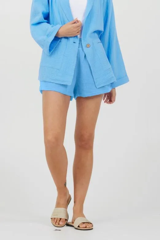 Shorts Women Vintage Havana Ocean Blue Washed Gauze Shorts Ocean Blue