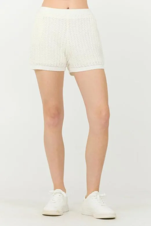 Shorts Women Vintage Havana White Open Crochet Shorts White