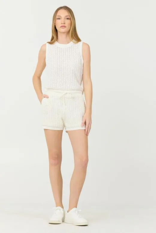 Shorts Women Vintage Havana White Open Crochet Shorts White