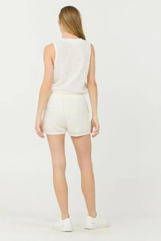 Shorts Women Vintage Havana White Open Crochet Shorts White