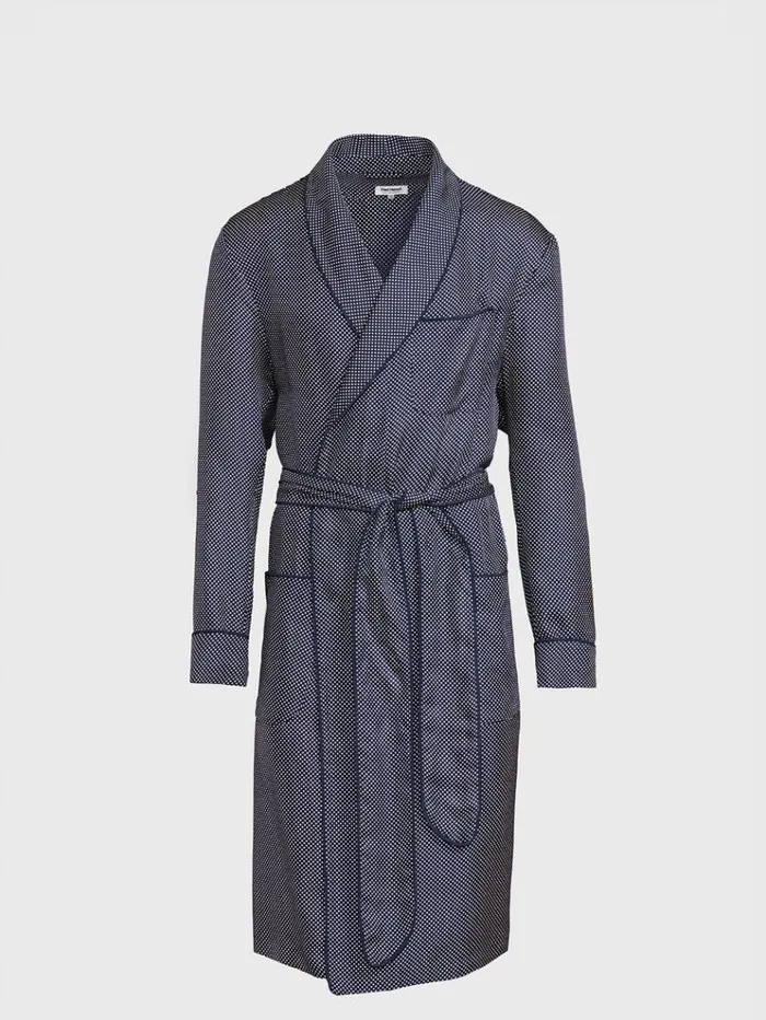 Silk Pindot Robe Navy Men Paul Stuart Pajamas and Loungewear
