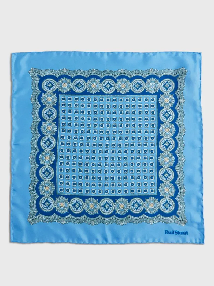 Silk Twill Medallion Pocket Square Blue Men Paul Stuart Pocket Squares