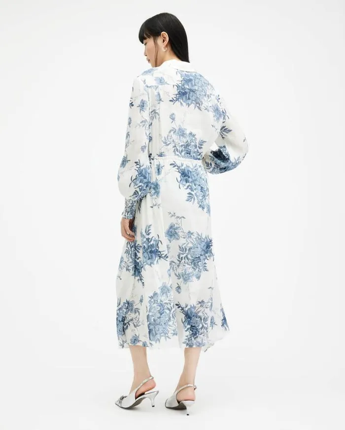 Skye Dekorah Silk Linen Maxi Dress Denim Blue Women AllSaints Dresses