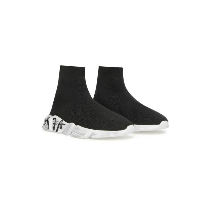 Speed Graffiti Recycled Knit Sneaker In Black Kids Balenciaga