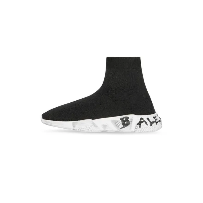 Speed Graffiti Recycled Knit Sneaker In Black Kids Balenciaga
