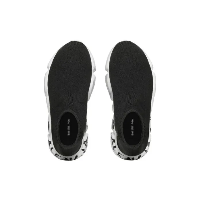 Speed Graffiti Recycled Knit Sneaker In Black Kids Balenciaga