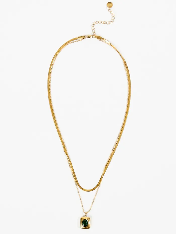 Stainless Steel Layered Emerald Pendant Necklace Gold Women Altar039d State Jewelry