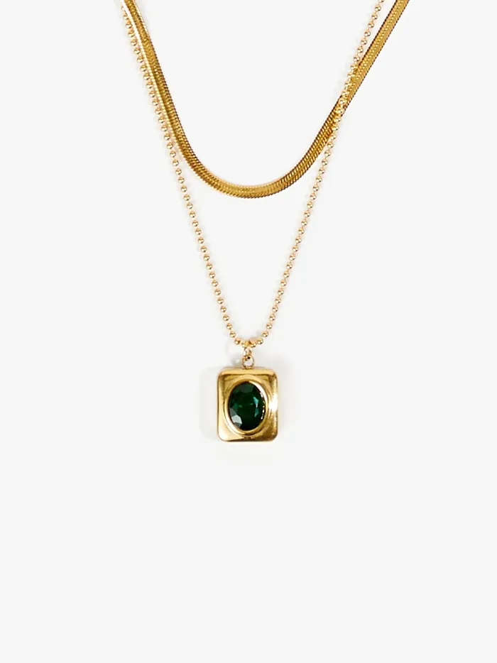 Stainless Steel Layered Emerald Pendant Necklace Gold Women Altar039d State Jewelry