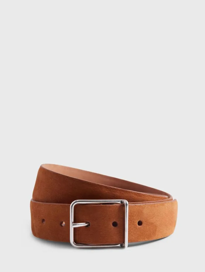 Suede Belt With Nickel Buckle Cognac Men Paul Stuart Belts