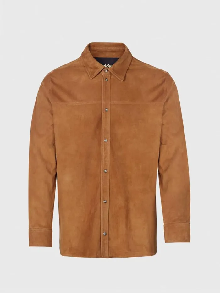 Suede Shirt Jacket Cognac Men Paul Stuart Outerwear