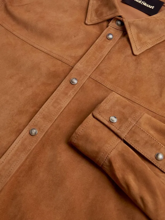 Suede Shirt Jacket Cognac Men Paul Stuart Outerwear