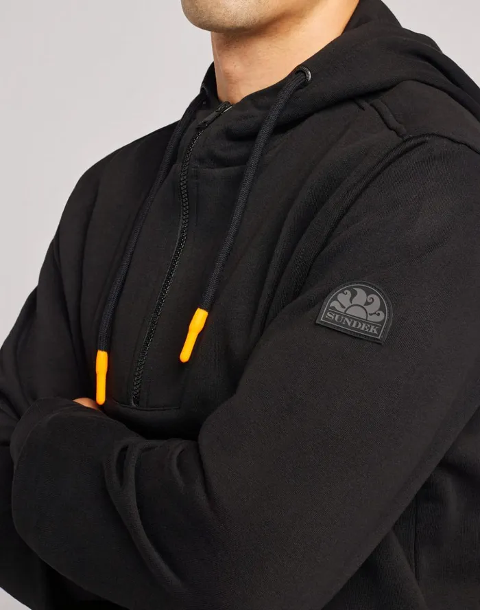Sundek 34 Zipper Hooded Sweatshirt Black Man Sweatshirts