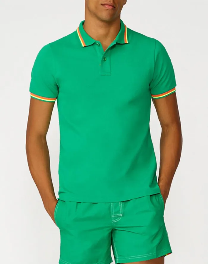 Sundek Brice Cotton Piqu Polo Shirt With Tricolour Details Field Green 02 Man Polo Shirt