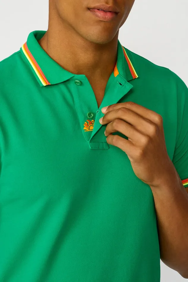 Sundek Brice Cotton Piqu Polo Shirt With Tricolour Details Field Green 02 Man Polo Shirt