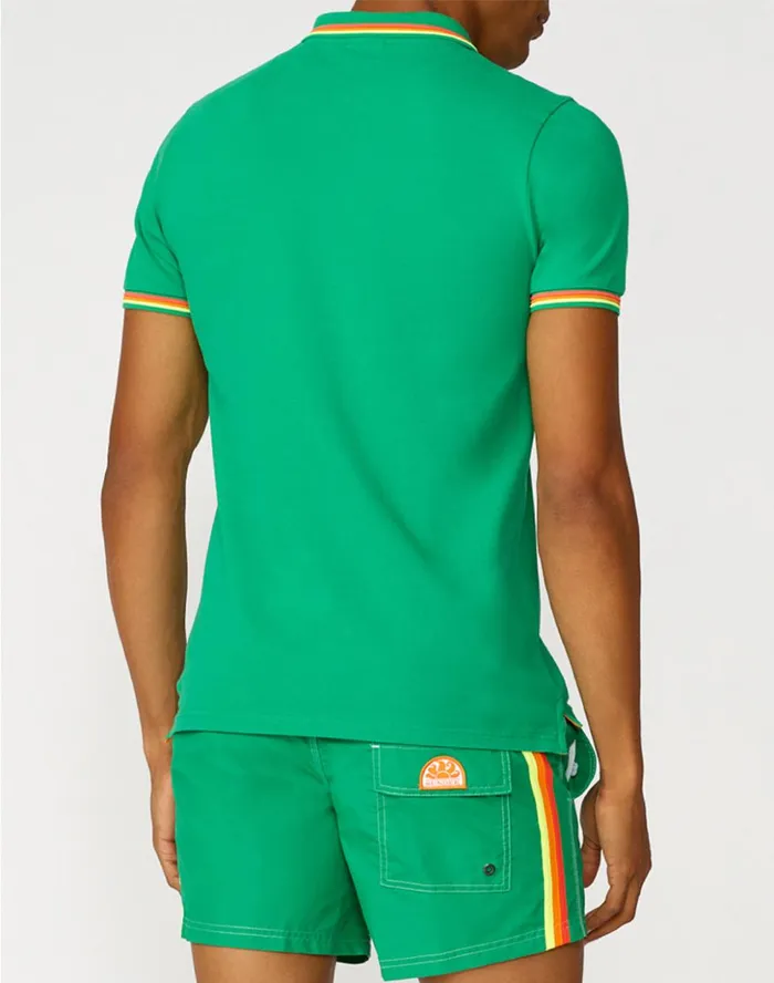 Sundek Brice Cotton Piqu Polo Shirt With Tricolour Details Field Green 02 Man Polo Shirt